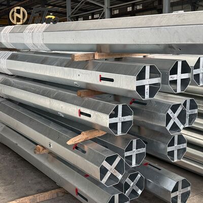 kupić 12m 40ft Q460 Hot-Dip Galvanized Octogonal Steel Utility Pole ️ 3-sekcyjny słupek dystrybucji mocy ze wzmocnieniem wewnętrznym online manufacture